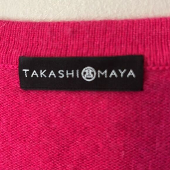 Takashimaya Japan 100% Cashmere Cardigan Sweater Pockets Size Medium Hot Pink - Picture 6 of 16